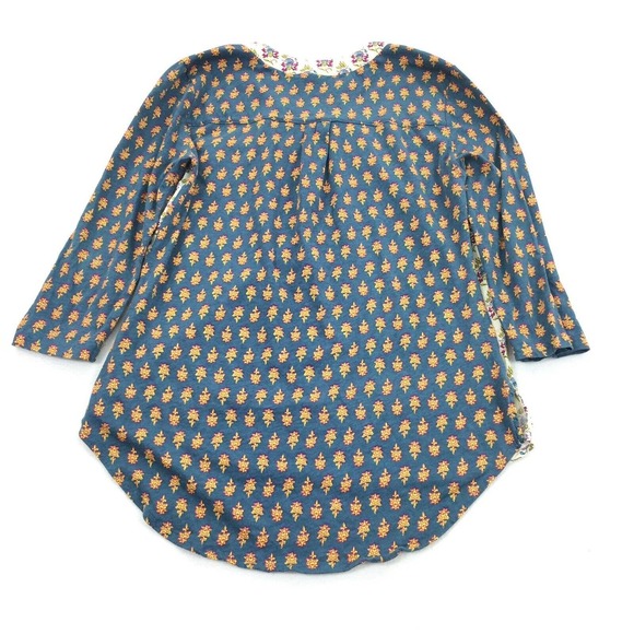Anthropologie Maeve Floral Damask Print Top Size Extra Small Cream Blue Boho XS - Picture 2 of 6